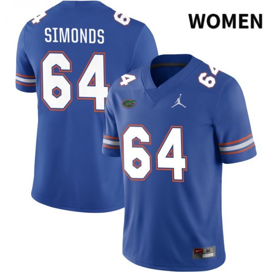 Women's Florida Gators #64 Riley Simonds NCAA Jordan Brand Royal NIL 2022 Authentic Stitched College Football Jersey LTA4762FX